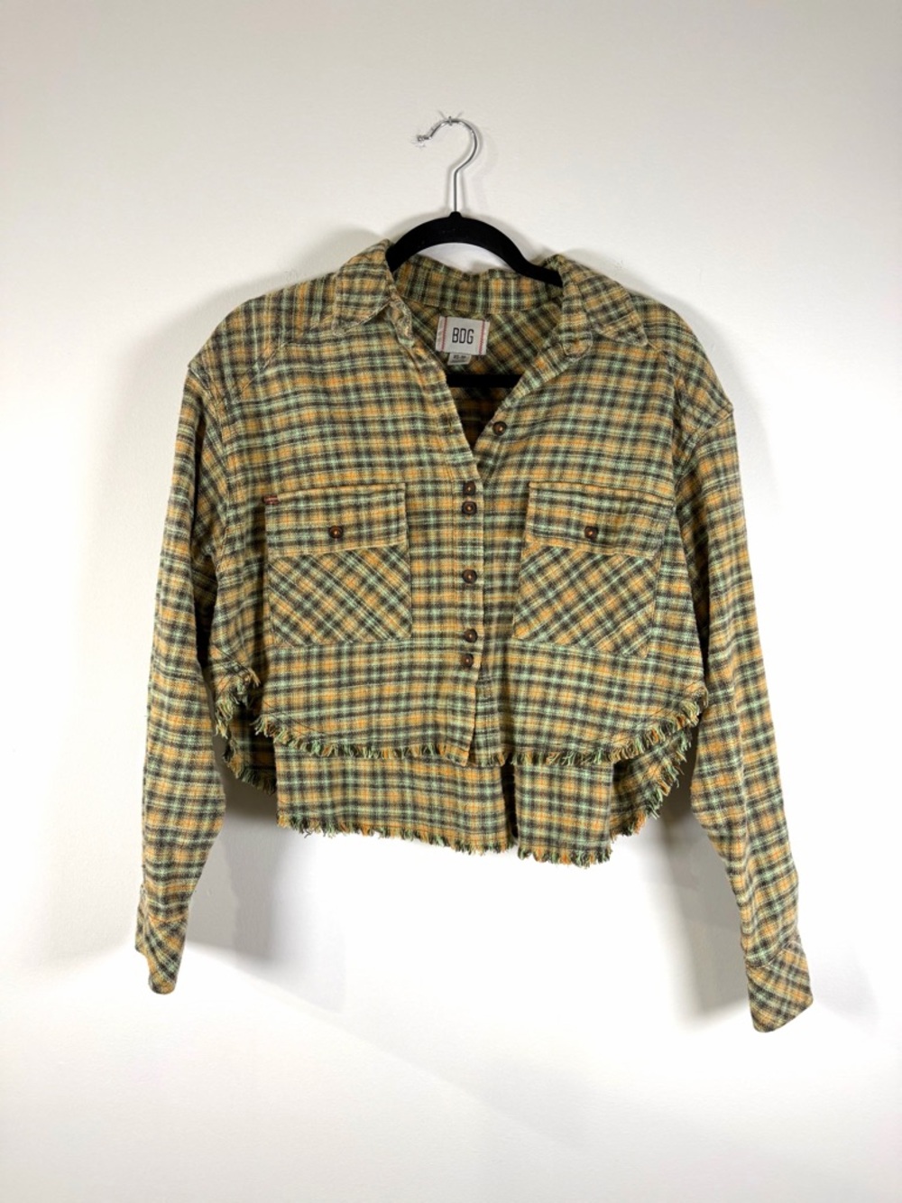 BDG Plaid Cropped Button-Up Jacket in Yellow and Green
